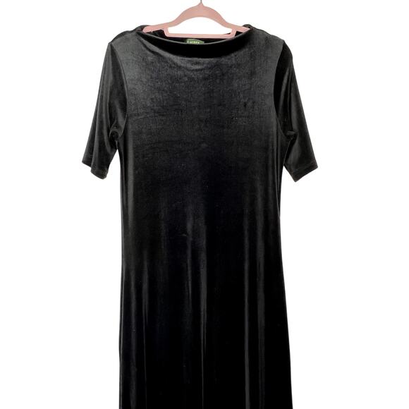 Lauren Ralph Lauren Black Velvet 3/4" Sleeves Boat Neckline Maxi Dress Size M